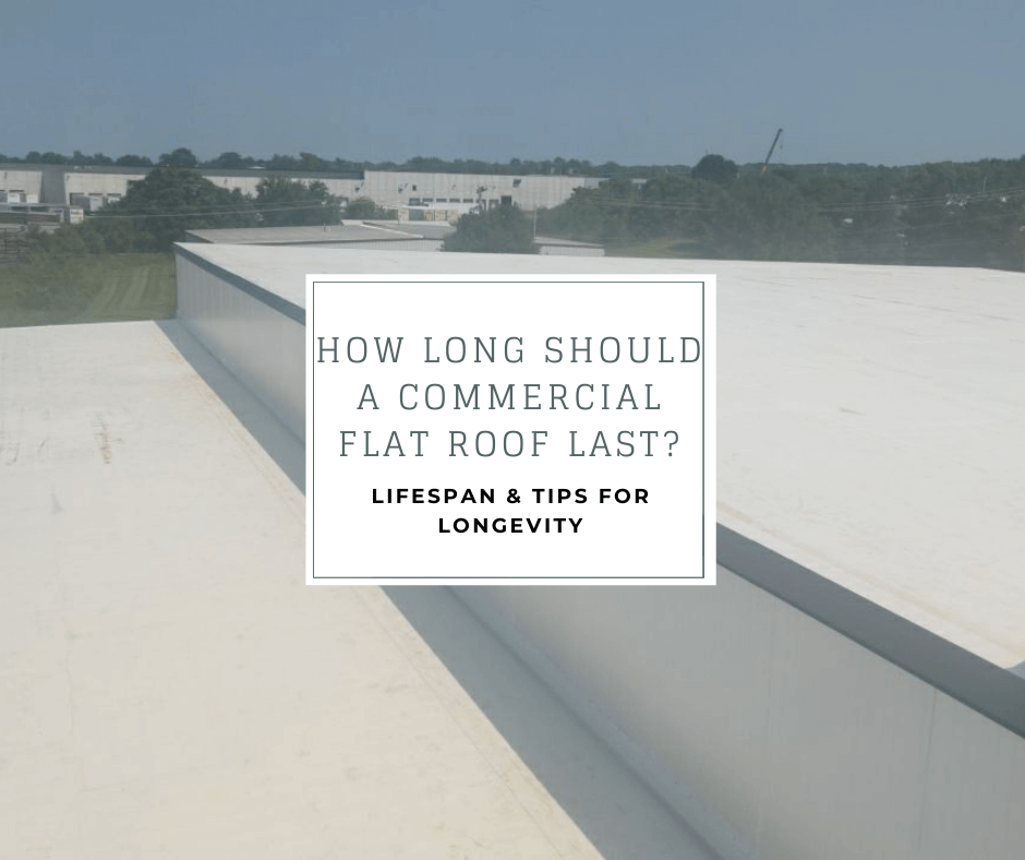 white TPO roof installed by joyland roofing with the caption "how long should a commercial flat roof last? lifespan and tips for longevity"