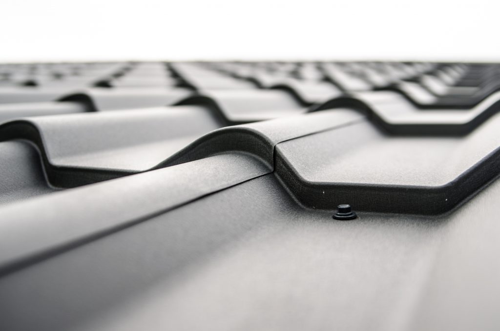 Closeup shot of a gray metal roof