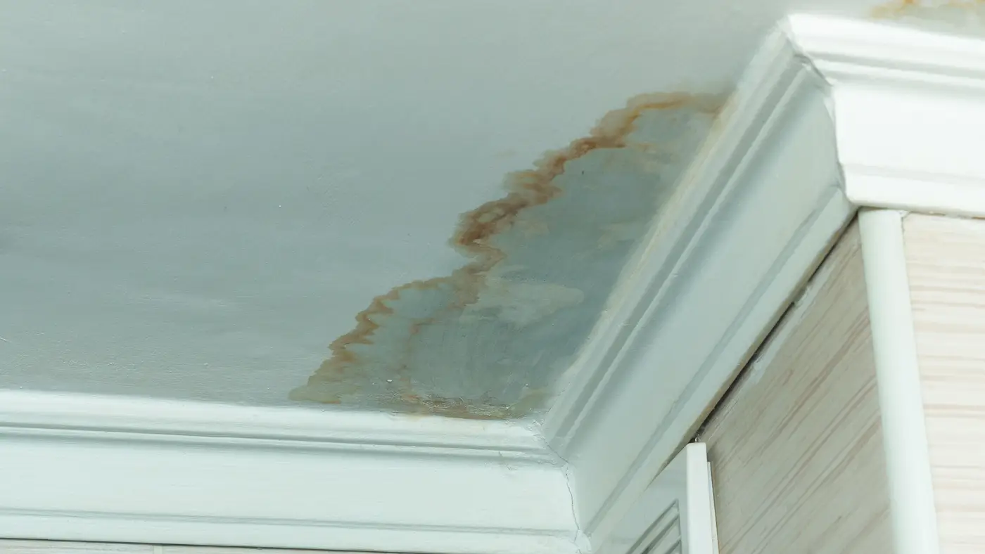 Ceiling with water damage from roof leaks in Harrisburg, PA
