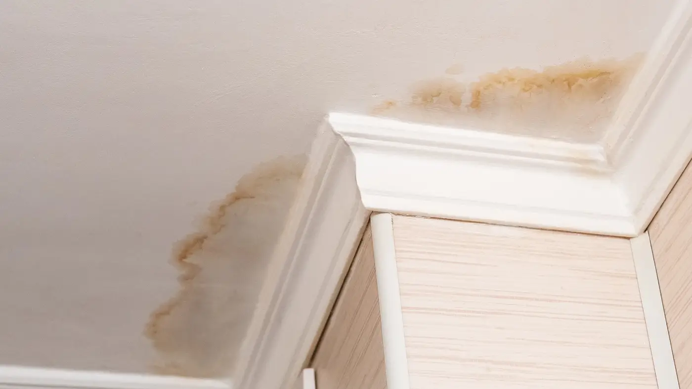 A water-stained, white ceiling showing signs of leaking in Harrisburg, PA