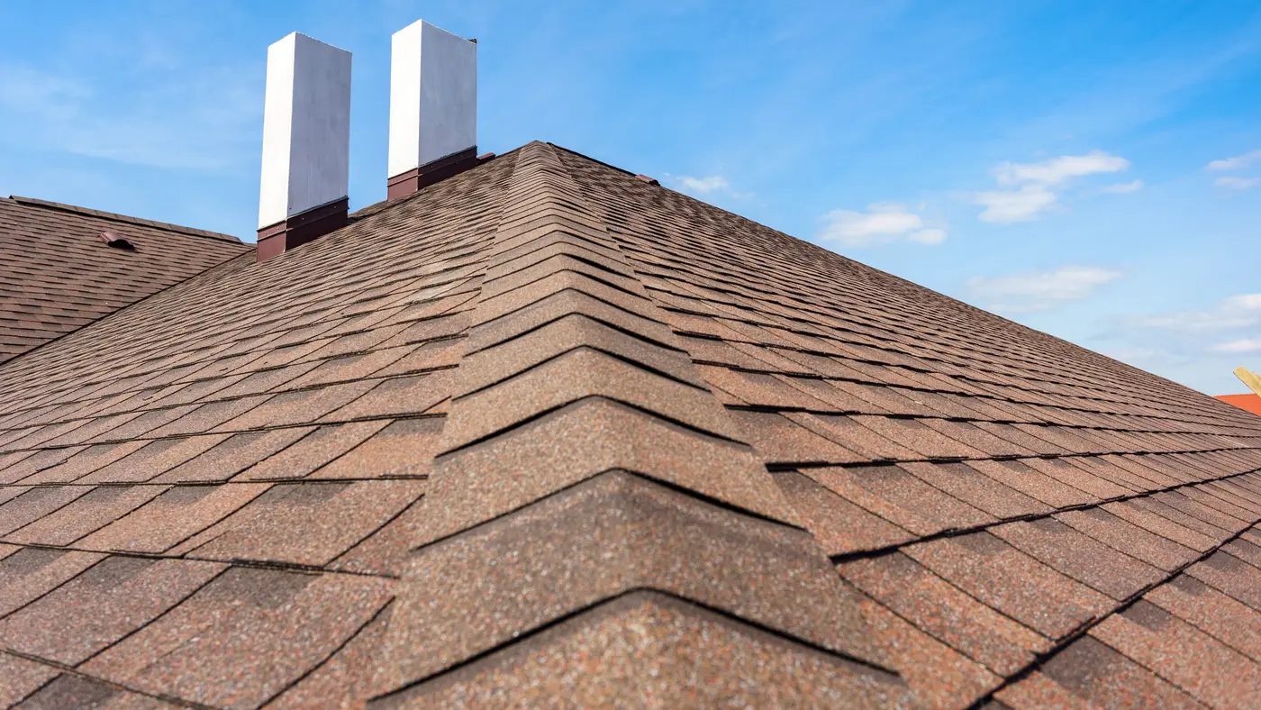 A closeup of a brown roof in Blackwood, NJ, by Ameritech Services.